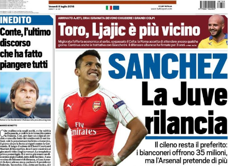 Alexis se toma portada de diario italiano ¿se acerca a la Juventus?