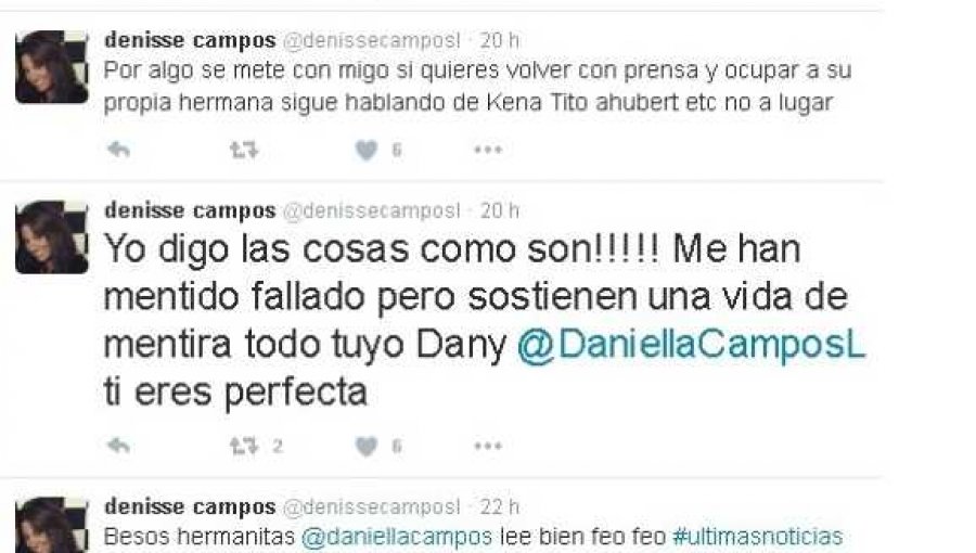 Denisse Campos se lanza en twitter contra su hermana Daniela