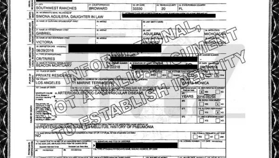 Este es el certificado de defunción de Juan Gabriel