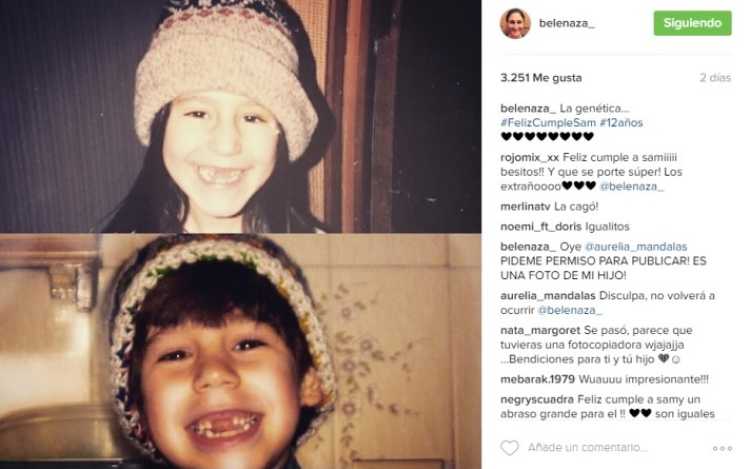 Belén Mora comparte imagen en donde se muestra igual a su hijo