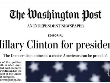 The Washington Post dio su apoyo oficial a Hillary Clinton para ser la próxima presidente de EEUU