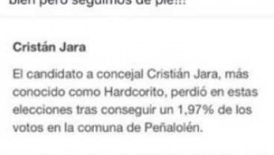 Hardcorito no salió electo concejal y tuvo sentidas palabras al electorado