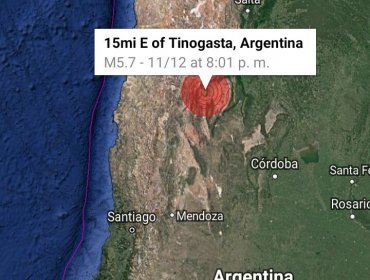 Fuerte sismo de 5,7 sacude el lado norte de Argentina frente a Región de Atacama