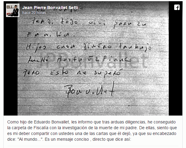 Hijo de Bonvallet reveló una de las cartas que dejó el Gurú antes de morir