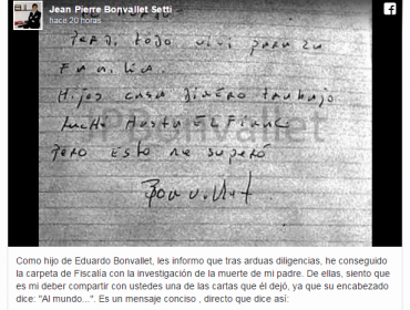 Hijo de Bonvallet reveló una de las cartas que dejó el Gurú antes de morir