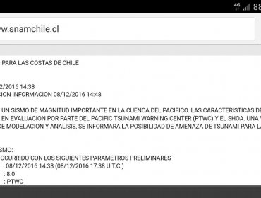 Terremoto de 7,8 grados en el Pacifico Sur: Shoa descarta posibilidad de Tsunami en Chile