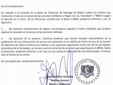 Bolsa de Comercio pide explicaciones a Colo Colo tras alzas en sus acciones