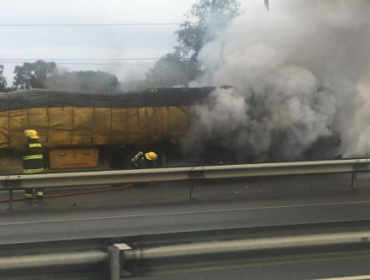 Camión se incendió en plena carretera en la comuna de Río Negro