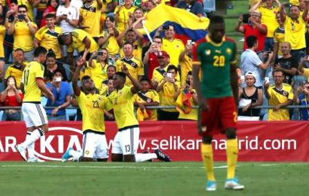 Colombia goleó 4-0 a Camerún, rival de Chile en la Copa Confederaciones