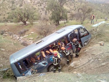 Bus de empresa La Porteña vuelca en sector de Cuesta El Manzano