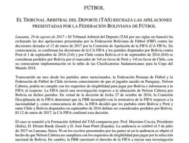 Definitivo: TAS favorece a Chile y mantiene a Argentina en repechaje