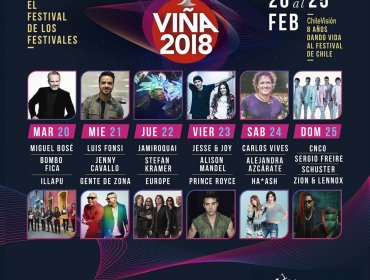 Viña 2018: Miguel Bosé, Bombo Fica e Illapu abren el festival este martes