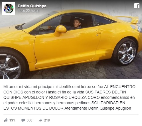 Murió el pequeño hijo del popular cantante ecuatoriano Delfín Quishpe