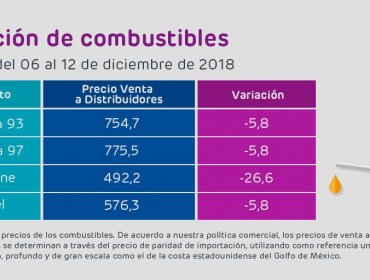 Precios de las bencinas anotarán nuevas bajas desde este jueves 6