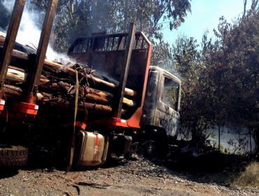 Encapuchados incendiaron un camión en ruta de la provincia de Arauco