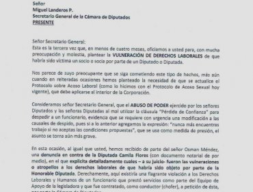 Diputada Camila Flores es acusada de "Violación de derechos laborales y humanos" además de "Abuso de Poder"