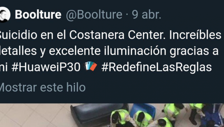 Twitter cerró la cuenta de 'influencer' que promocionó celular con imagen de muerte en Costanera Center