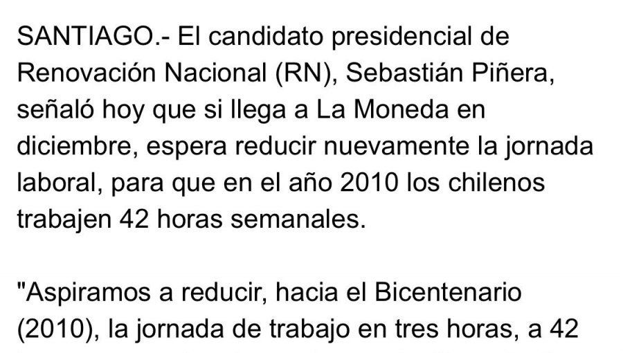 Presidente Piñera propuso en 2005 reducir jornada laboral a 42 horas semanales