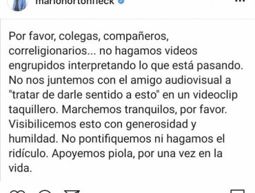 La crítica de Mario Horton a sus colegas: "Apoyemos piola, por una vez en la vida"