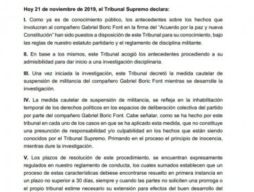 Suspenden militancia de Gabriel Boric en Convergencia Social tras firmar acuerdo constitucional