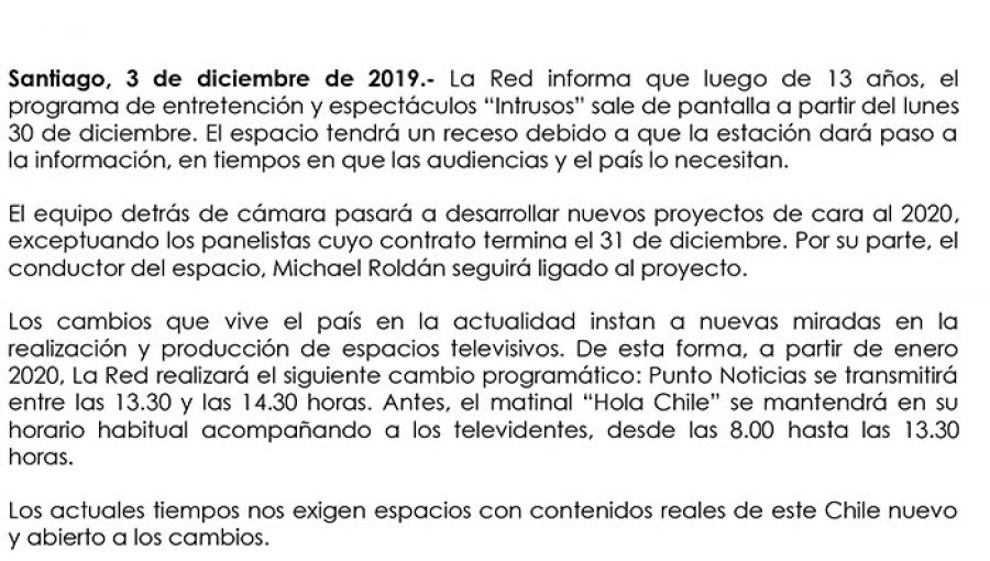 Tras 13 años al aire, La Red anunció que a fin de año «Intrusos» sale de pantalla