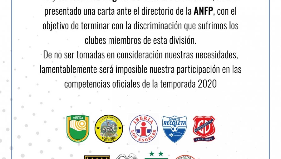 Clubes de Segunda División Profesional amenazaron a la ANFP con no jugar el 2020