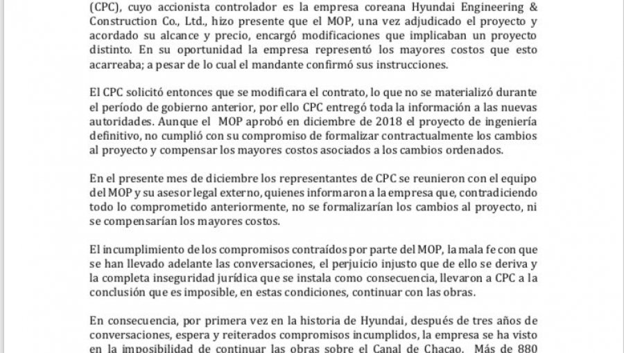 Hyundai paraliza construcción del puente Chacao por incumplimientos del Ministerio de Obras Públicas