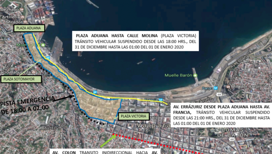 Estos son los desvíos y cortes de tránsito que se aplicarán este martes 31 en Valparaíso