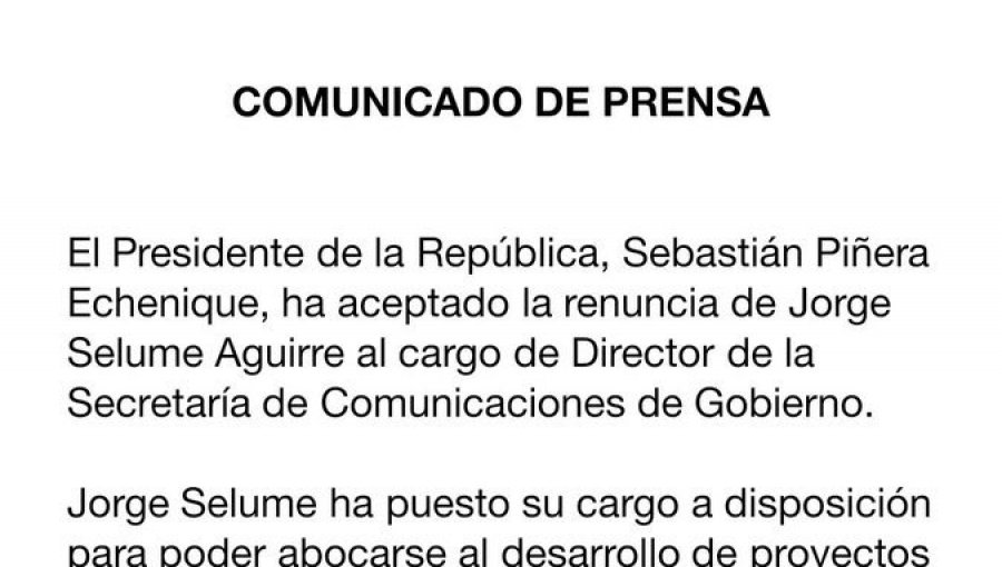 Jorge Selume renunció al cargo de Director de la Secretaría de Comunicaciones de Gobierno