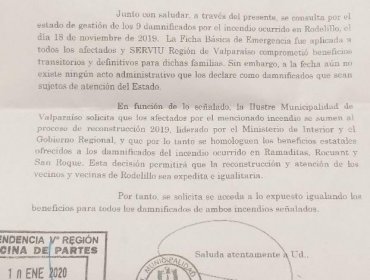 Municipalidad de Valparaíso solicita al Gobierno que reconstrucción incluya a damnificados del incendio en Rodelillo