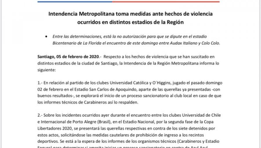 Estadio de La Florida no fue autorizado para duelo entre Audax y Colo-Colo