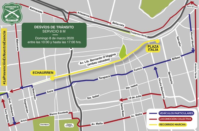 Así serán los cortes de tránsito en Santiago para marcha de este domingo por el 8M