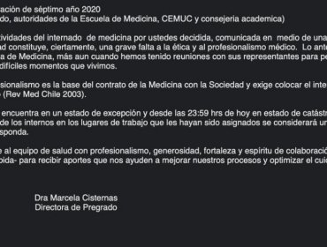 Escuela de Medicina UC por paro de internos: "Nos entristece y avergüenza"