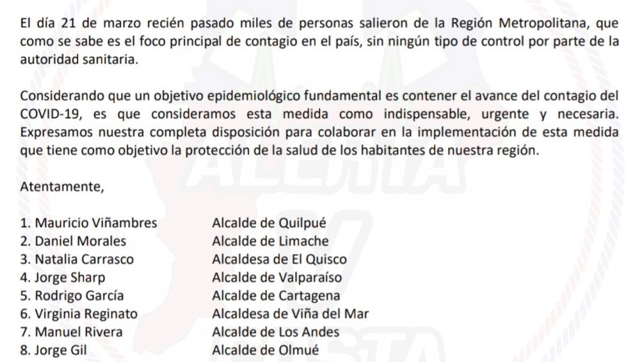 Alcaldes de la región de Valparaíso solicitan cerrar de manera urgente las vías de acceso a la zona