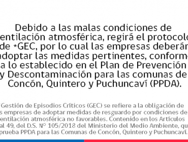 Activan protocolo de Gestión de Episodios Críticos tras malas condiciones de ventilación atmosférica en Quintero