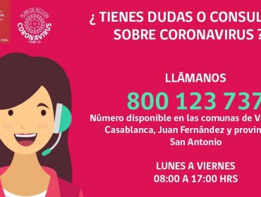 Servicios de Salud Valparaíso - San Antonio y Viña del Mar - Quillota habilitan call center gratuito para consultas sobre el Covid-19