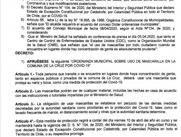 La Cruz aprueba ordenanza que establece como obligatorio el uso de mascarillas en lugares con concentración de personas