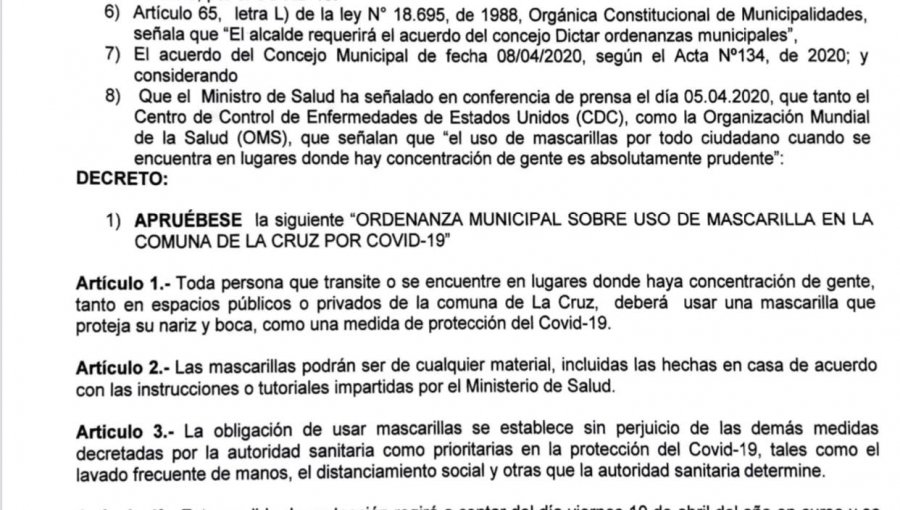 La Cruz aprueba ordenanza que establece como obligatorio el uso de mascarillas en lugares con concentración de personas