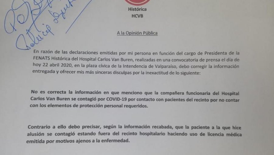 Hospital Carlos van Buren desmiente que enfermera se haya contagiado con Covid-19 dentro del recinto