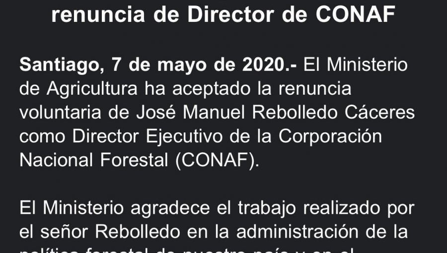 Director ejecutivo de Conaf, José Manuel Rebolledo, renunció a su cargo