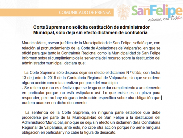 Caso administrador municipal de San Felipe: Municipio hace inusual interpretación a sentencia y Ministro Vocero de la Corte ratifica que se debe dar validez a remoción de Patricio González del cargo