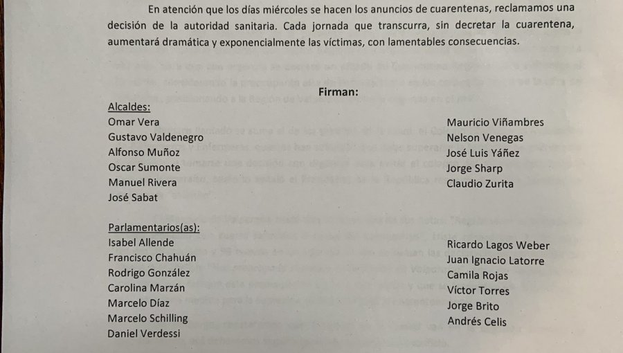 Alcaldes, parlamentarios y cores insisten en solicitar cuarentena total para la región de Valparaíso