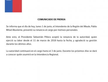 Pablo Milad renunció a su cargo de Intendente de la región del Maule