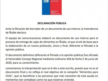 Intendencia del Ñuble aclaró polémico instructivo para entrega de cajas de alimentos que se filtró