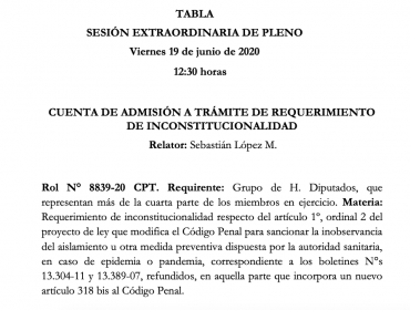 TC acoge requerimiento que busca declarar inconstitucional la ley que endurece sanciones por infringir medidas sanitarias