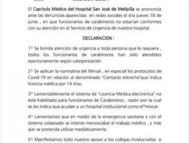 Hospital de Melipilla se refirió a la polémica por funcionario que habría negado atención a Carabineros