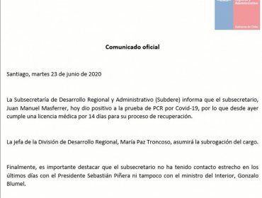 Subsecretario de Desarrollo Regional, Juan Manuel Masferrer, dio positivo por Covid-19