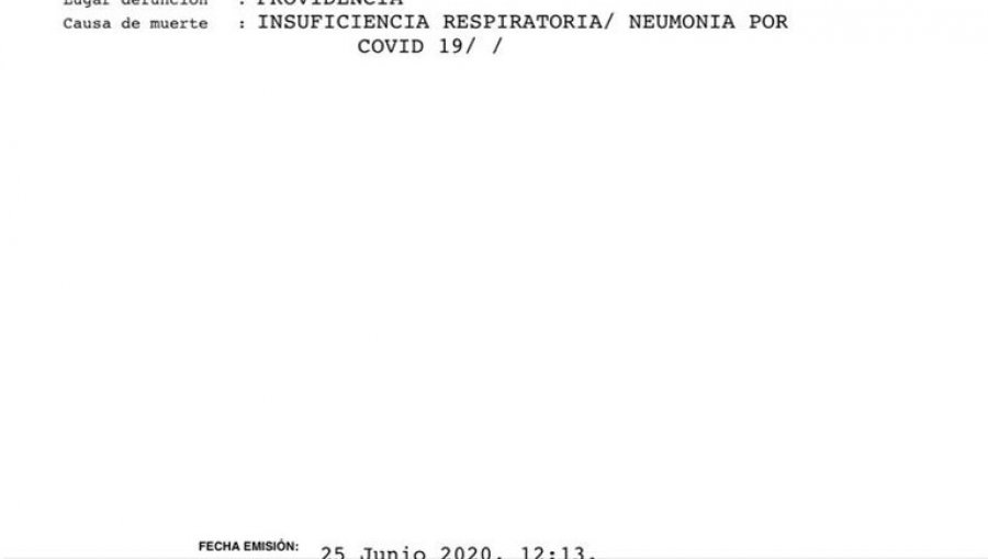Certificado De Defunción Bernardino Piñera Falleció A Raíz De Una
