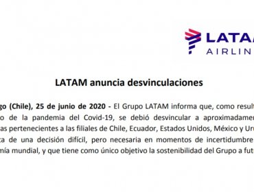 Latam desvinculó a 400 trabajadores y suma casi 4 mil despidos durante la pandemia