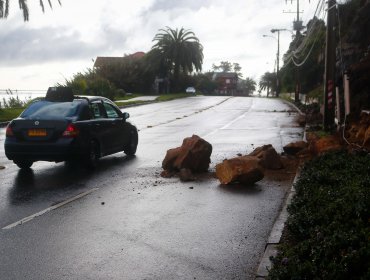 Rocas caen a la ruta que une Viña del Mar con Reñaca a la altura de la "virgen negra"